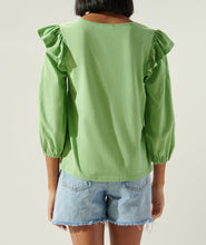 Load image into Gallery viewer, Light Green Ruffled Shoulder Long Sleeve Top