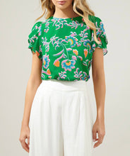 Load image into Gallery viewer, Green and Floral Layered Sleeves Top