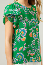 Load image into Gallery viewer, Green and Floral Layered Sleeves Top