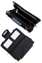Load image into Gallery viewer, Black & Gold Turn Lock Wallet Detachable Chain Crossbody