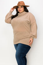 Load image into Gallery viewer, (Sizes: 3XL-5XL) Plus Size Taupe Bubble Sleeve Turtleneck Top