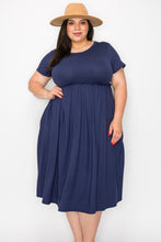 Load image into Gallery viewer, (Sizes: 3XL-5XL) Plus Size Navy Ruffled Midi Dress With Pockets