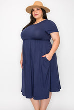 Load image into Gallery viewer, (Sizes: 3XL-5XL) Plus Size Navy Ruffled Midi Dress With Pockets