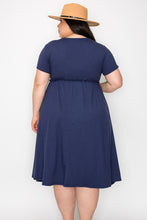 Load image into Gallery viewer, (Sizes: 3XL-5XL) Plus Size Navy Ruffled Midi Dress With Pockets