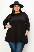 Load image into Gallery viewer, (Sizes: 3XL-5XL) Plus Size Black 3/4 Sleeves Top With Pockets