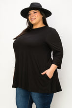 Load image into Gallery viewer, (Sizes: 3XL-5XL) Plus Size Black 3/4 Sleeves Top With Pockets