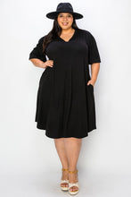 Load image into Gallery viewer, (Sizes: 3XL-5XL) Plus Size Black V Neck Dress With Wide Sleeves