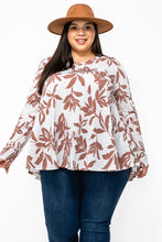 Load image into Gallery viewer, (Sizes: 3XL-5XL) Plus Size White & Brown Floral Top