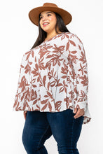 Load image into Gallery viewer, (Sizes: 3XL-5XL) Plus Size White & Brown Floral Top