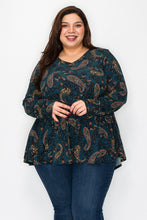 Load image into Gallery viewer, (Sizes: 3XL-5XL) Plus Size Dark Teal Paisley Top