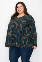 Load image into Gallery viewer, (Sizes: 3XL-5XL) Plus Size Dark Teal Paisley Top