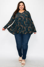 Load image into Gallery viewer, (Sizes: 3XL-5XL) Plus Size Dark Teal Paisley Top