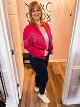 Load image into Gallery viewer, Pink Faux Suede Fringe Cropped Jacket (Sizes: S-3XL)