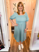 Load image into Gallery viewer, Mineral Blue Smocked Midi Dress