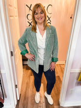 Load image into Gallery viewer, Plus Size Acid Washed Green Corduroy Like Collard Blazer
