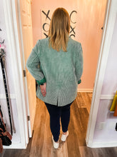 Load image into Gallery viewer, Plus Size Acid Washed Green Corduroy Like Collard Blazer