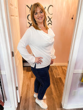 Load image into Gallery viewer, Plus Size Ivory Cowl Neck With Side Slit Long Sleeve Top