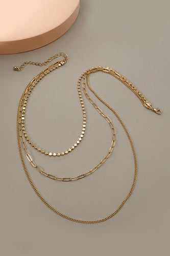 Gold Colored Multi Layer Chain Necklace