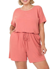 Load image into Gallery viewer, Plus Size Coral Rose Romper With Pockets