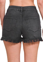 Load image into Gallery viewer, Black Mineral Washed Raw Hem Shorts (S-3XL)