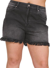 Load image into Gallery viewer, Black Mineral Washed Raw Hem Shorts (S-3XL)