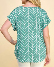 Load image into Gallery viewer, Plus Size Green & White Shoulder Top