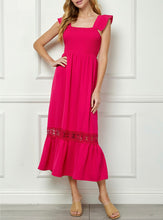 Load image into Gallery viewer, Fuchsia Smocked & Lace Detailed Maxi Dress