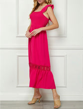 Load image into Gallery viewer, Fuchsia Smocked & Lace Detailed Maxi Dress