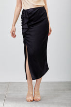Load image into Gallery viewer, Silky Feeling Black Ruffled Slit Midi Skirt