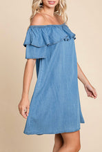 Load image into Gallery viewer, Medium Wash Chambray Dress (On OR Off Shoulder Dress)