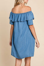 Load image into Gallery viewer, Medium Wash Chambray Dress (On OR Off Shoulder Dress)