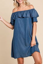 Load image into Gallery viewer, Dark Wash Chambray Dress (On OR Off Shoulder Dress)