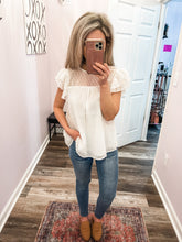 Load image into Gallery viewer, White Swiss Dot Ruffled Sleeve Top