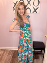 Load image into Gallery viewer, Green Multi-Colored Floral Print Tiered Maxi Dress