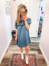Load image into Gallery viewer, Medium Wash Chambray Dress (On OR Off Shoulder Dress)