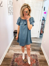 Load image into Gallery viewer, Medium Wash Chambray Dress (On OR Off Shoulder Dress)