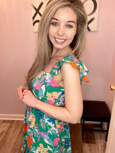 Load image into Gallery viewer, Green Multi-Colored Floral Print Tiered Maxi Dress