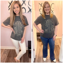 Load image into Gallery viewer, Grey & White Washed Western Cowgirl Boot & Flowers T Shirt
