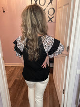 Load image into Gallery viewer, Black & Leopard Print Ruffled Sleeve Top
