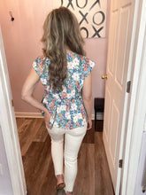 Load image into Gallery viewer, Multi-Colored Floral Front Ivory Bows Top