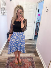 Load image into Gallery viewer, Blue & White Floral Hi Low Skirt