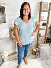 Load image into Gallery viewer, Blue Ruffled Sleeve Knit Top
