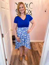 Load image into Gallery viewer, Blue & White Floral Hi Low Skirt