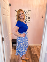 Load image into Gallery viewer, Blue & White Floral Hi Low Skirt
