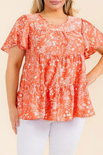 Load image into Gallery viewer, Plus Size Coral Floral Print Tiered Top (Sizes: 1XL-5XL)