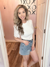 Load image into Gallery viewer, White Eyelet Sleeve Ribbed Top