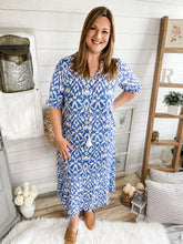 Load image into Gallery viewer, Blue Geometric Tassel Maxi Dress