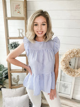 Load image into Gallery viewer, Blue Seersucker Inspired Lightweight Top