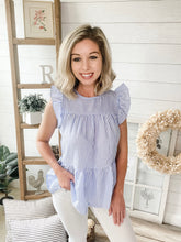 Load image into Gallery viewer, Blue Seersucker Inspired Lightweight Top