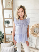 Load image into Gallery viewer, Blue Seersucker Inspired Lightweight Top